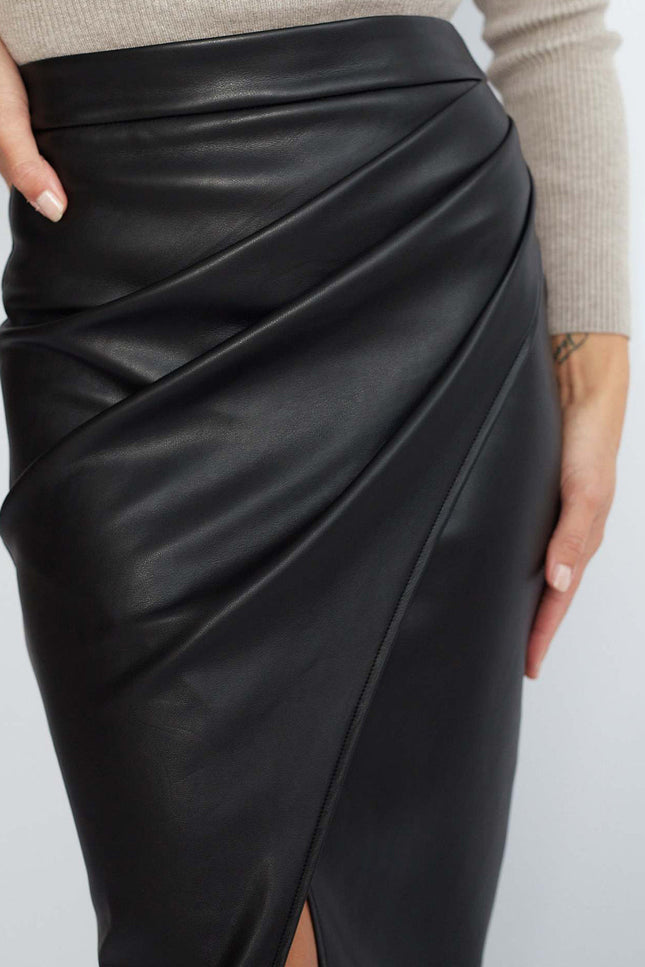 The Amara Pleated Leather Skirt
