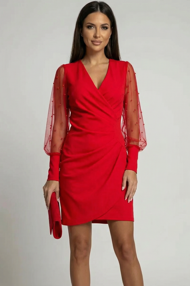 Amalfi Sheer Sleeve Wrap Mini Dress