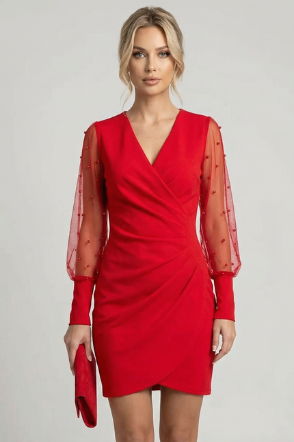 Amalfi Sheer Sleeve Wrap Mini Dress