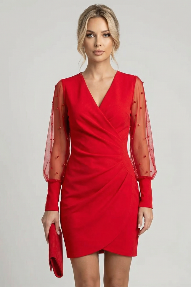 Amalfi Sheer Sleeve Wrap Mini Dress