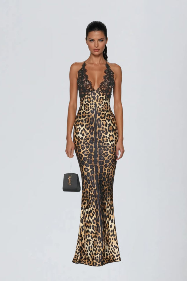 Calista Halterneck Leopard Maxi Dress
