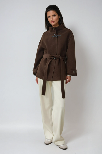 Classic Wool Toggle Coat with Belted Waist