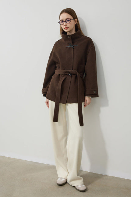 Classic Wool Toggle Coat with Belted Waist