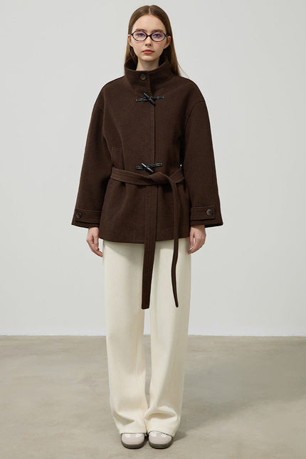 Classic Wool Toggle Coat with Belted Waist