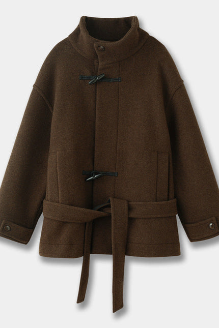 Classic Wool Toggle Coat with Belted Waist