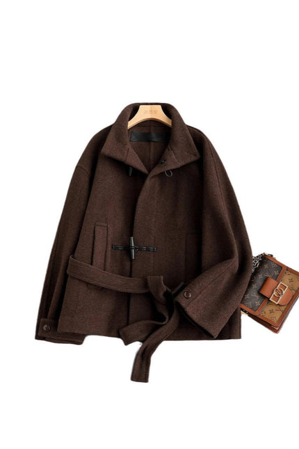 Classic Wool Toggle Coat with Belted Waist