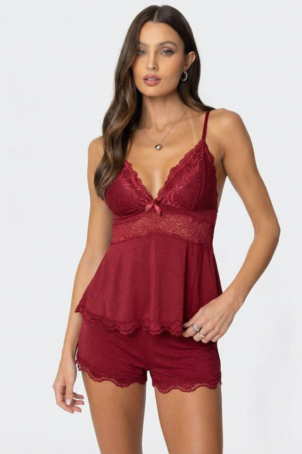 Annie Pink Lace Loungewear Camisole & Shorts Set
