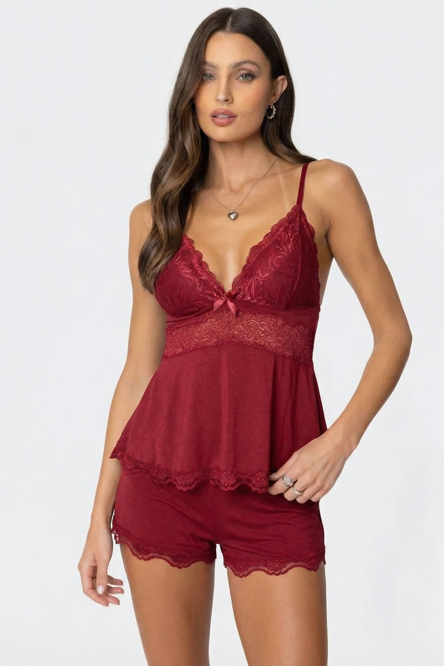 Annie Pink Lace Loungewear Camisole & Shorts Set