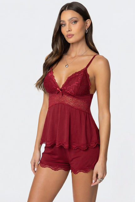 Annie Pink Lace Loungewear Camisole & Shorts Set