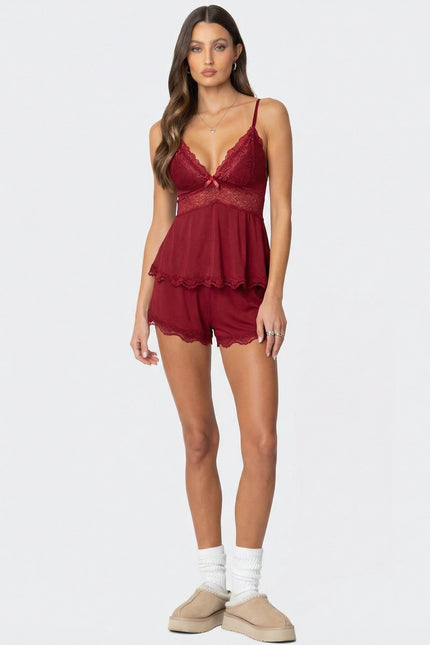 Annie Pink Lace Loungewear Camisole & Shorts Set
