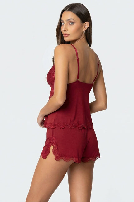 Annie Pink Lace Loungewear Camisole & Shorts Set