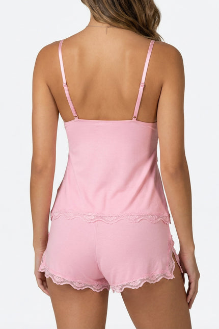 Annie Pink Lace Loungewear Camisole & Shorts Set